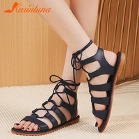 karinluna trendy new sandals women flat heels rome lace up open toe black shoes woman summer 2022 concise casual comfy sandals