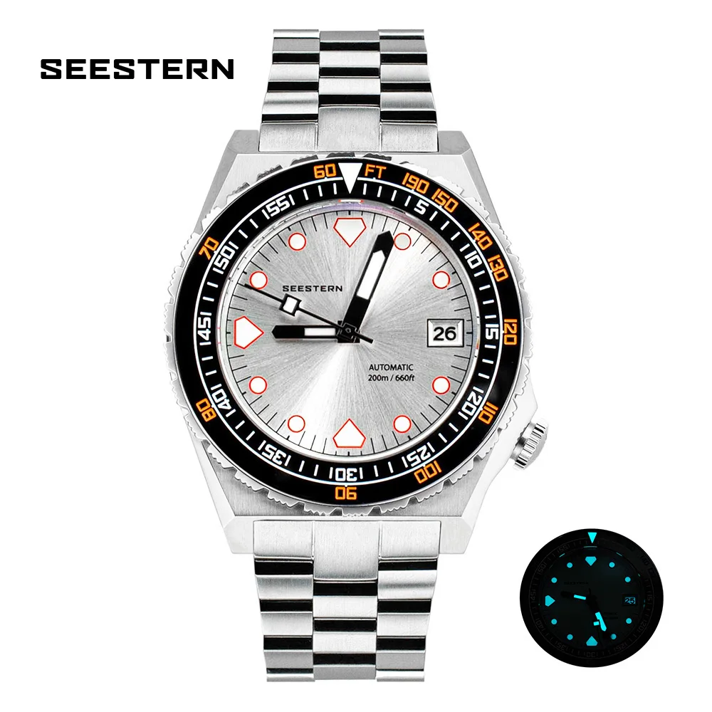 Фото Спортивные мужские наручные часы SEESTERN SUB600T V2 для дайвинга, супер стандартная передняя панель, дата 200 м, водонепроницаемость NH35, автоматичес... №1