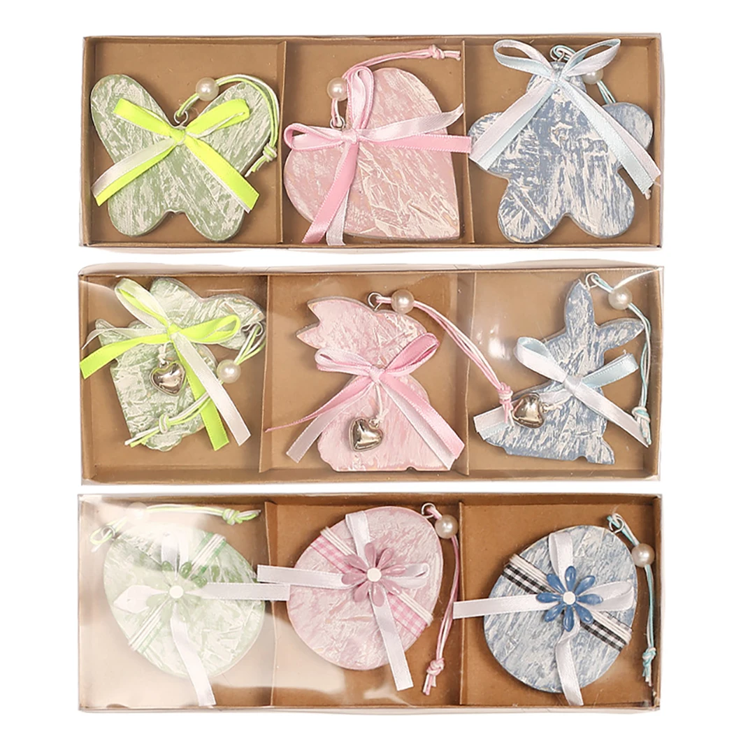 

DIY Eggs Bunny Animal Pendant Tree/Bookshelves Hanging Ornaments Home Party Wood Chips Tags Kids Toy For Easter Decor