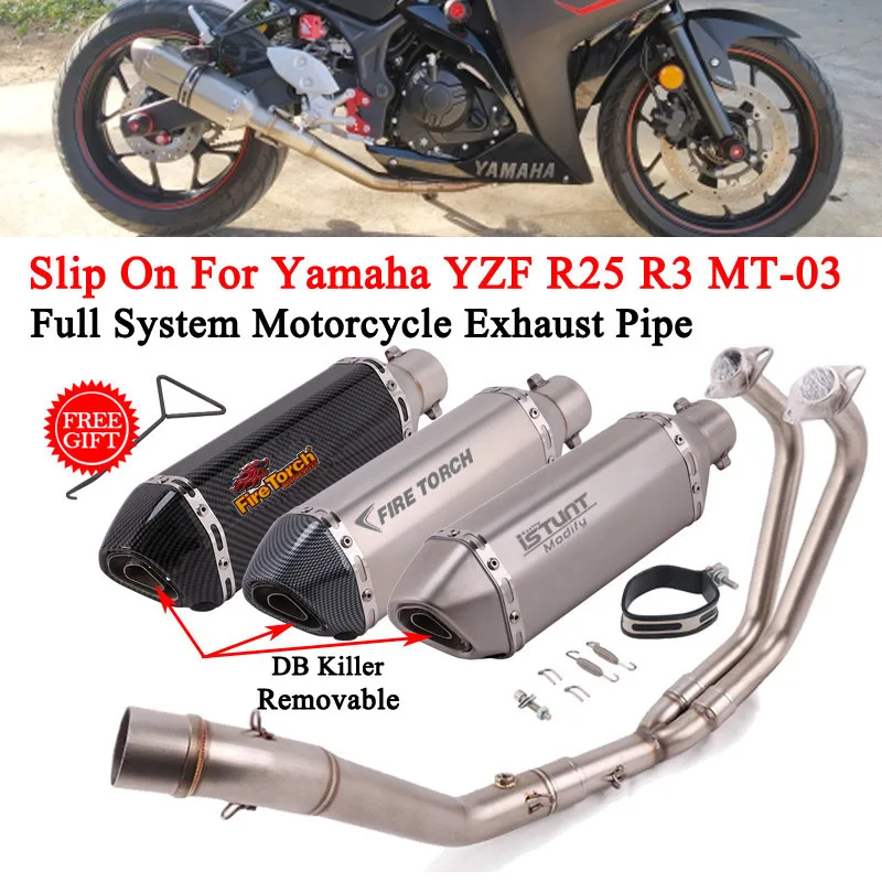 

Slip On For Yamaha YZF R25 R3 MT-03 Motorcycle Full Exhaust System Escape Modify Front Mid Link Pipe DB Killer Moto Muffler 51mm