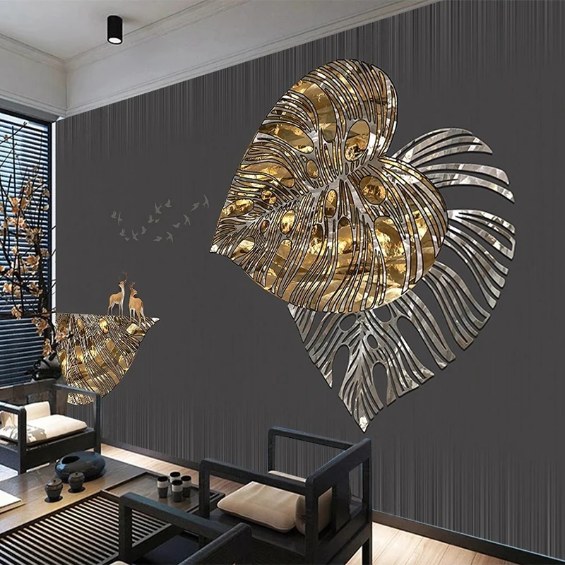 

Custom Mural Wallpaper Chinese Style Light Luxury 3D Golden Leaf Elk Wall Painting Living Room TV Sofa Background Wall 3D Decor