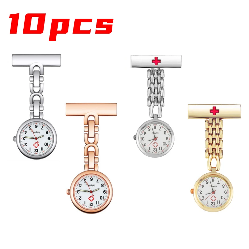 

10pcs Portable Nurse Watch Retro Metal Nursing Pendant Pocket Watch Stainless Steel Lapel Quartz Movement Hanging Watch montre