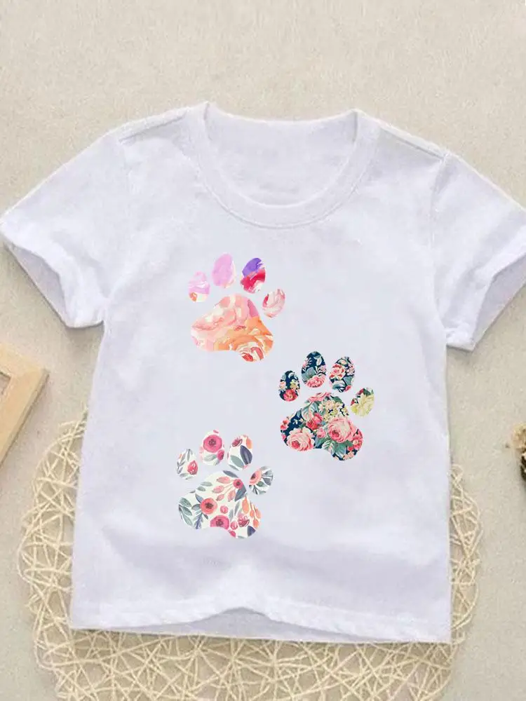 

Kids Tees Tops Short Sleeve Fashion O-neck Girls Boys Summer Paw Beach Dog Cat Lovely Cartoon Outfits T-shirts Children Clothes