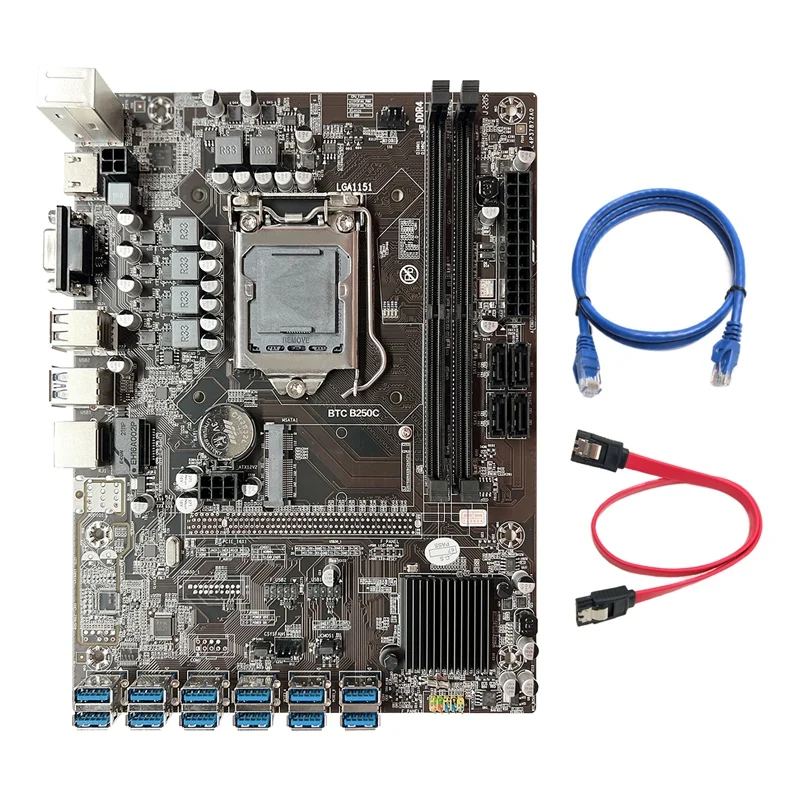 

HOT-B250C 12P Motherboard For LGA1151 12 USB3.0 PCIE GPU Slot + 2M RJ45 Network Cable + SATA Cable