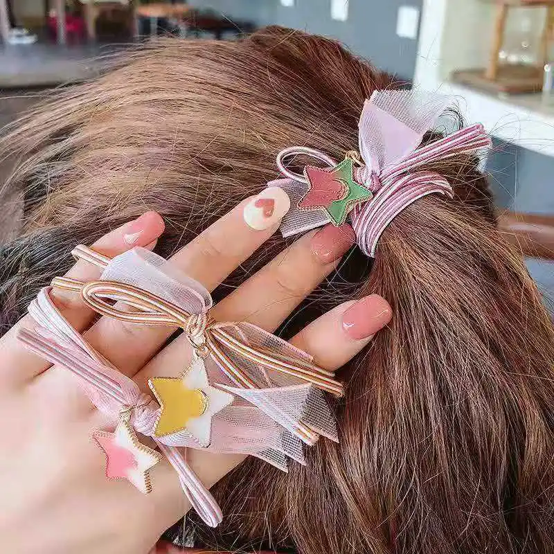 

Simple And Fresh Lady Girls Hair Rope Fringe Star Female Elastic Hair Rubber Bands Hair Coil Accessories Wholesale