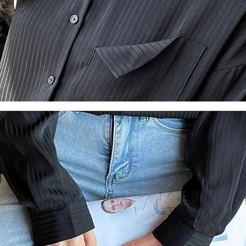 Женская рубашка с длинным рукавом Элегантная блузка карманами и темными