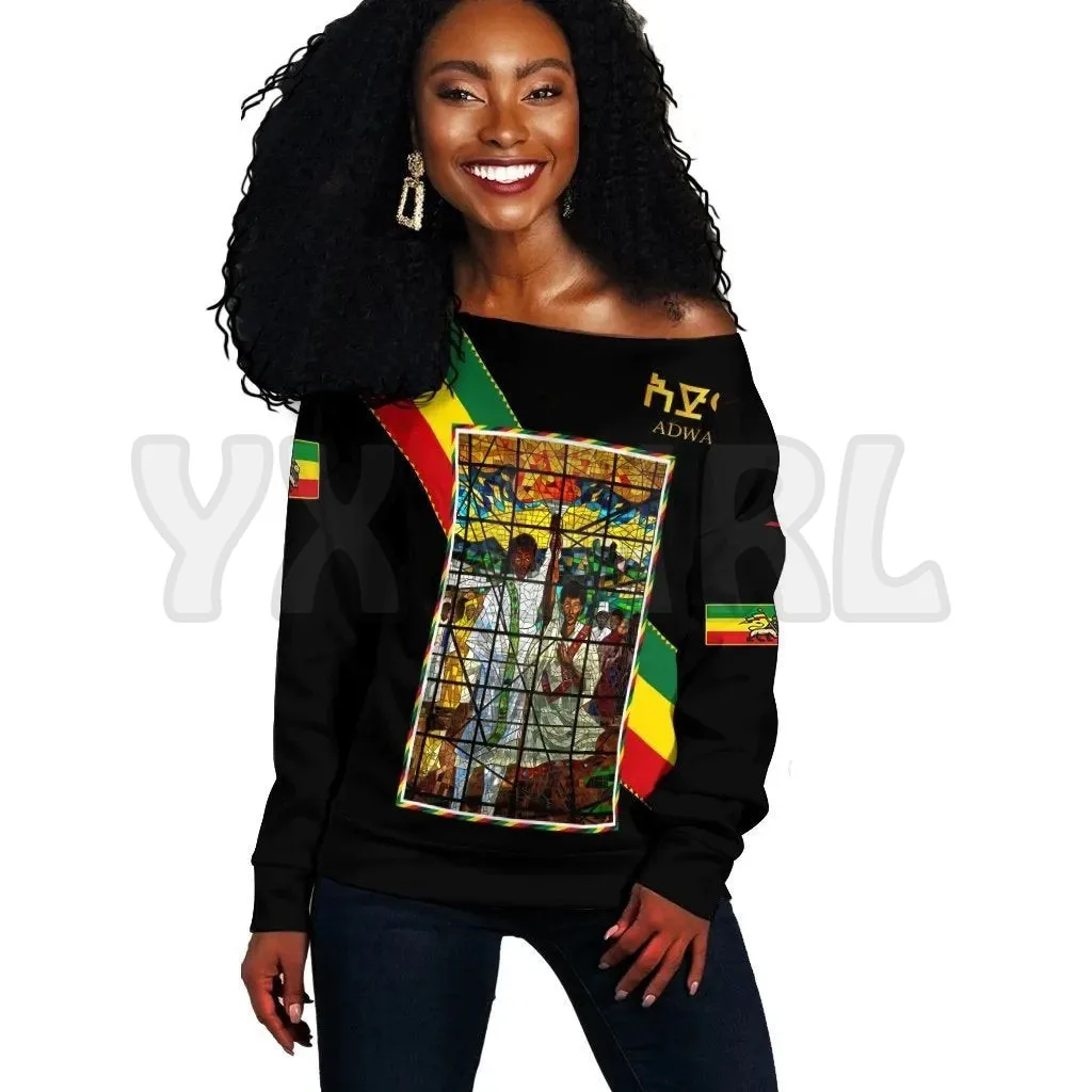YX GIRL Adwa Victory Ethiopian   3D Printed Novelty Women Casual Long Sleeve Sweater Pullover