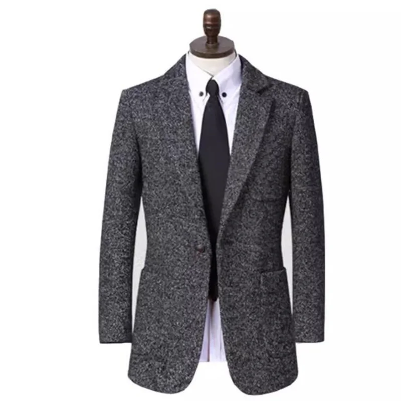 

New Korean Version Woolen Coats Men'S Business Casual Young And Middle-Aged Black Slim Fitting Suit Jacket Gabardina De Hombres