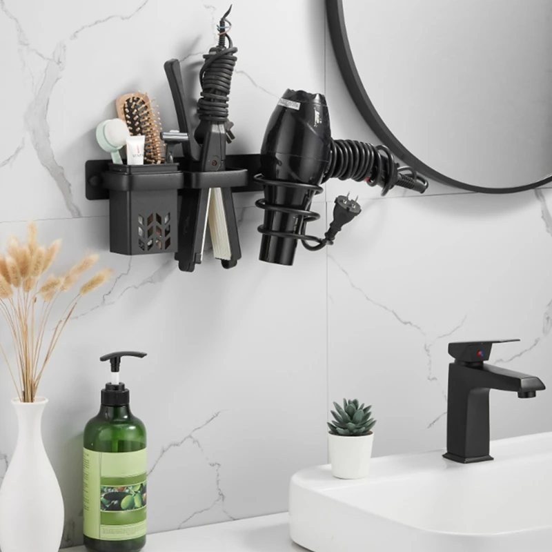 

Wall-mounted Hair Dryer Holder Multi-purpose Hair Dryer Organizer Bathroom Hairdressing Tool Shelf Rustproof Durable B03E