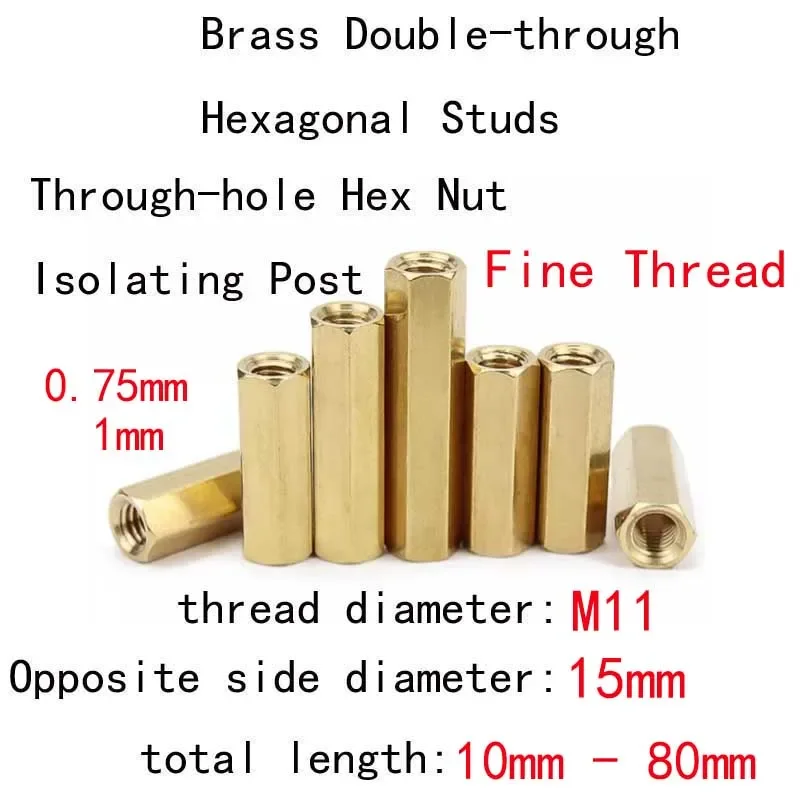 1 шт. M11 внешний диаметр 15 мм латунная мелкая резьба двухпрозрачные шестиугольные