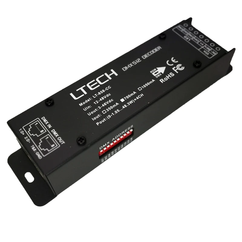 Фото Декодер LTECH Led DMX, 4 канала, постоянный ток, фотосессия 3 в 1, 4 канала, 350 мА, 700 мА, DMX512, CC Slave, порт RJ45 №4