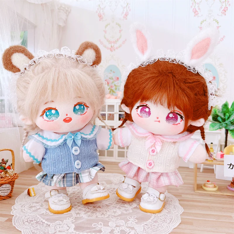 

Knitting Campus Uniform Qun Baby Clothes Cute 20cm Plush Stuffed Doll With Skeleton Change Clothes Outfit Toy Cosplay Gifts