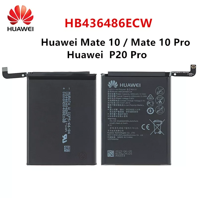 

Hua Wei 100% Orginal HB436486ECW 4000mAh Battery For Huawei Mate 10 Mate 10 Pro /P20 Pro AL00 L09 L29 TL00 Replacement Batteries