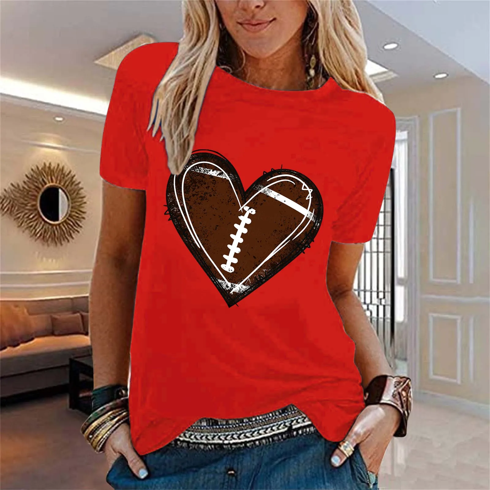 

Women's Casual Independent Day Heart Shaped Printed T Shirt Short Sleeved Long Sleeve Polyester Spandex Raglan T Shirt Women