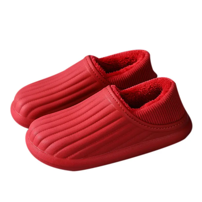 Waterproof Cotton Slippers Women Thick Sole Winter Plush Warm Couple Home Home EVA Indoor and Outdoor Wear Men Shoes