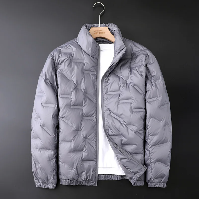 Lightweight Down Jacket Men's Short 2022 New Stand Collar Fashion Printing Casual Warm Autumn and Winter Anti-season Coat