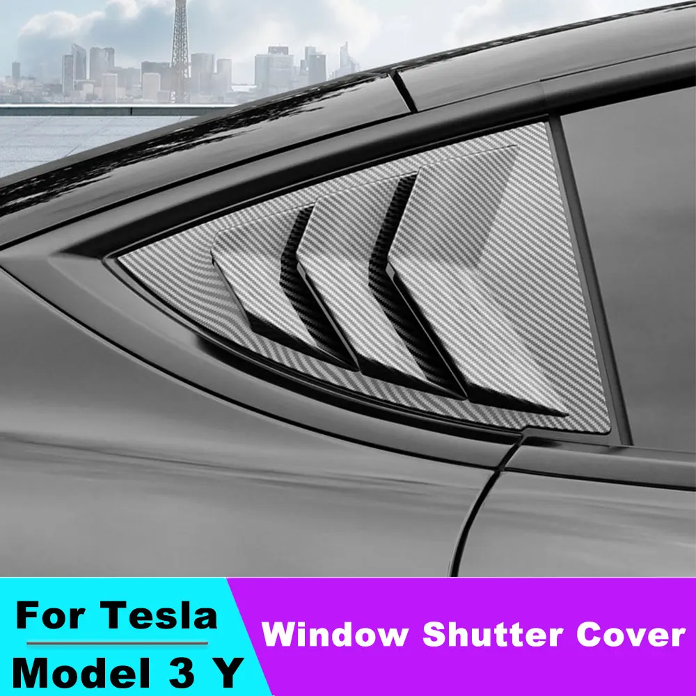 

For Tesla Model 3 Y 2017-2023 ABS Rear Car Window Shutter Cover Carbon Fiber Stickers Triangle Decoration Modified Accessories
