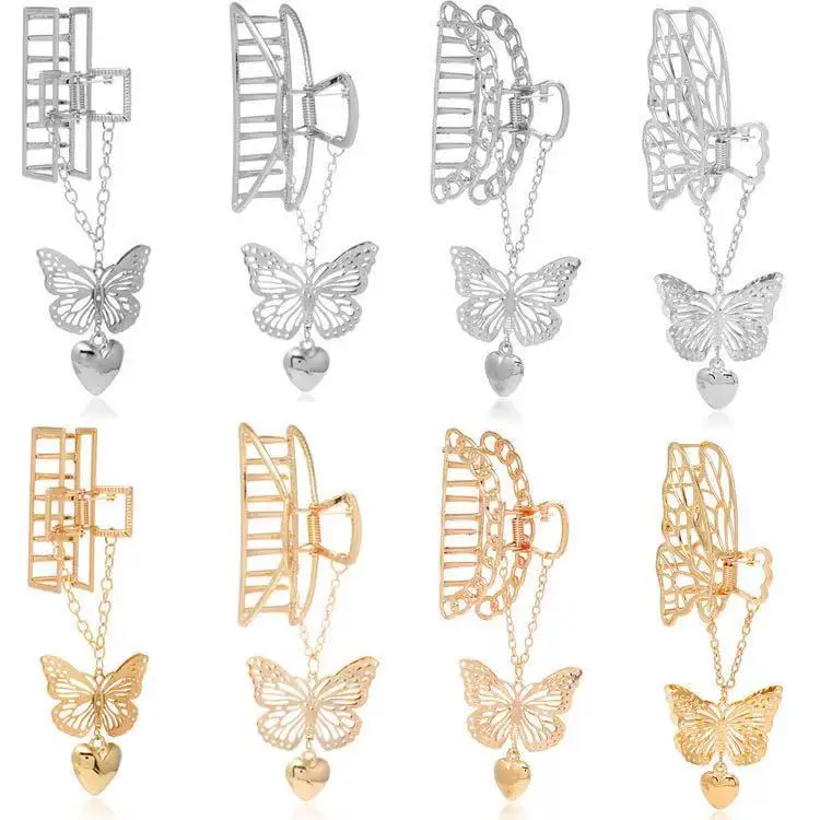 

Korean Version INS Love Tassel Hairpin Butterfly Pendant Hairpin French Shark Clip Elegant Temperament Large Ladies Hairpin