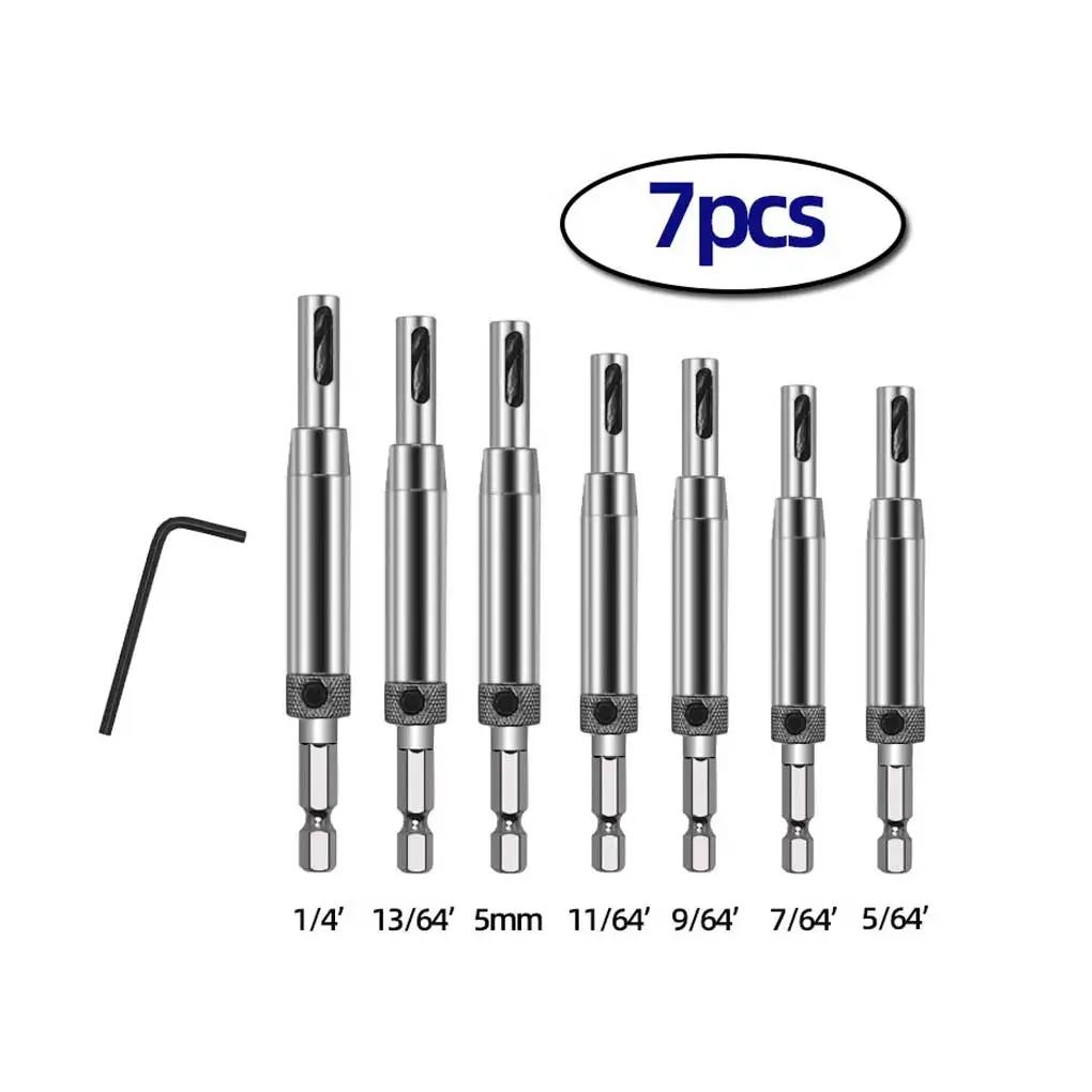 

7 Pieces High Speeds Steel Door Hinge Drill Bit Portable Self-centering Replacement Wardrobe Drills with Wrench