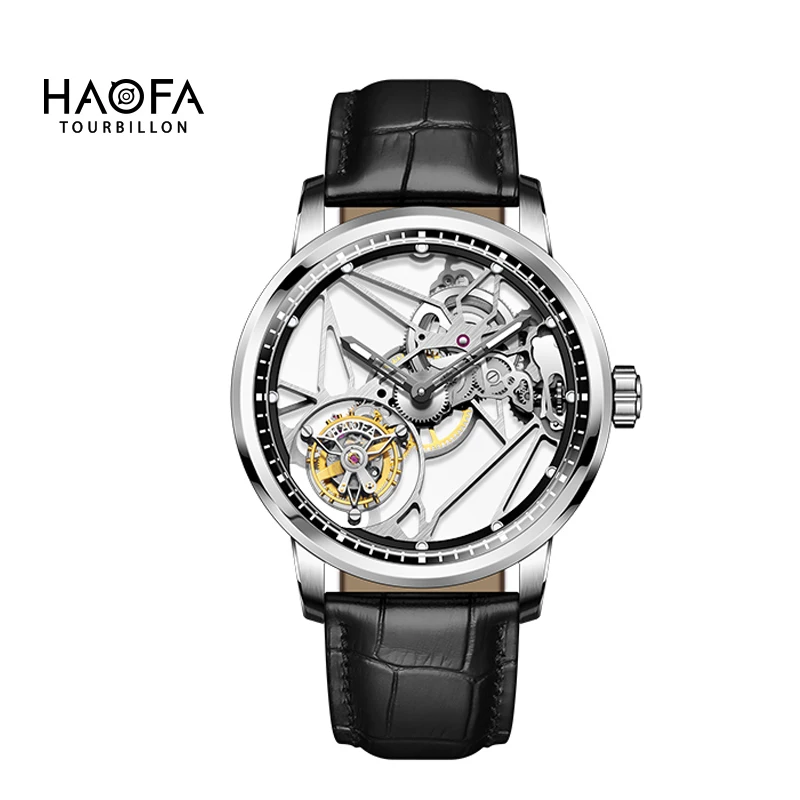 Фото Мужские часы Haofa Luxury с настоящим турбийоном, механические, с ручным заводом, сапфировым стеклом, скелетонизированные, светящиеся, для бизнеса, модель 1925B №1