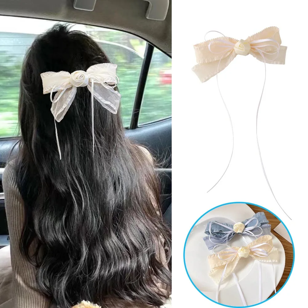 

Женская заколка для волос с бантом, Винтажная заколка-пряжка с цветами и бантом, аксессуар для волос в Корейском стиле