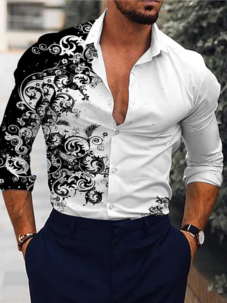 Fashion Luxury Men Shirts Single Breasted Shirt Casual Triangular Rhombus Print Long Sleeve Tops Men's Clothing Hawaii Cardigan