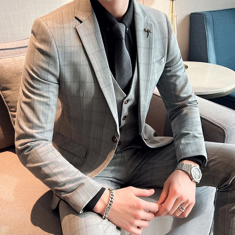 

Boutique S-5XL (suit + Vest + Trousers) Comfortable Men's Gentleman Fashion Business British Style Formal Dress Three-piece Suit
