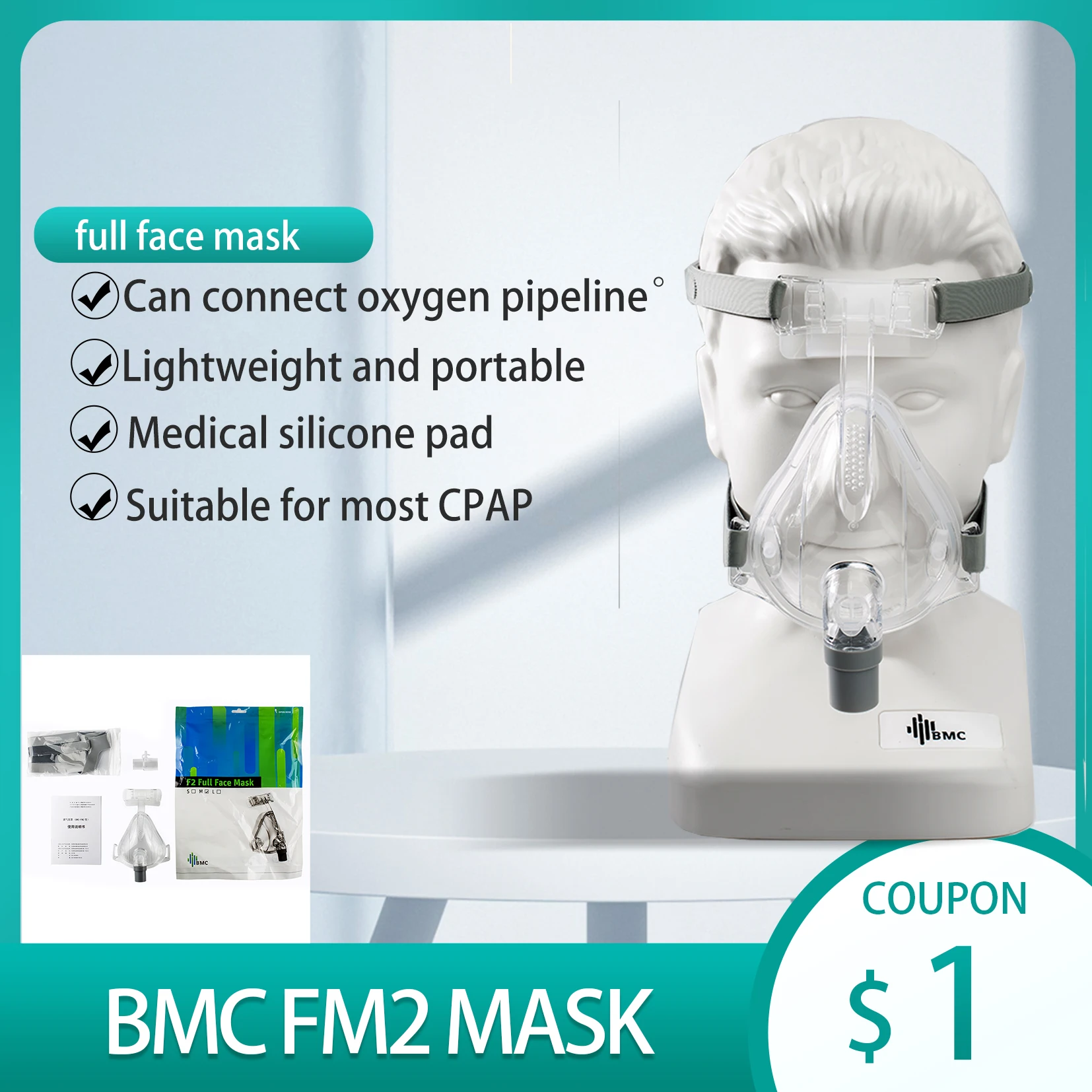 

RESmart CPAP Mask BMC CPAP Mask with Headgear Full Face Mask Sleep Aid Apnea Anti Snoring djustable Headgear Strap Headband