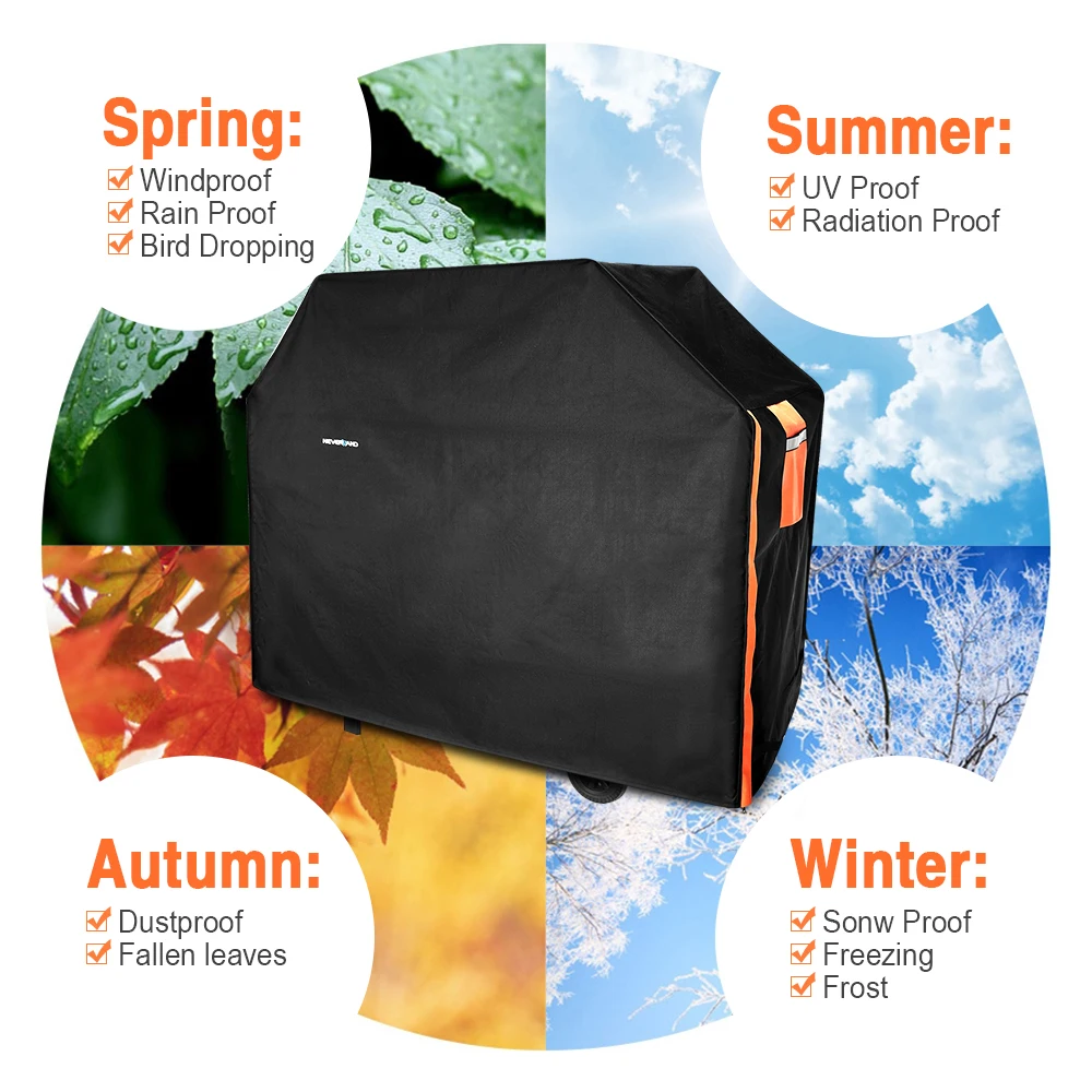 

1PCS BBQ Grill Cover Waterproof Outdoor Dust Rain Protective 300D Heavy Duty Black Barbeque Cover Grill Accessories