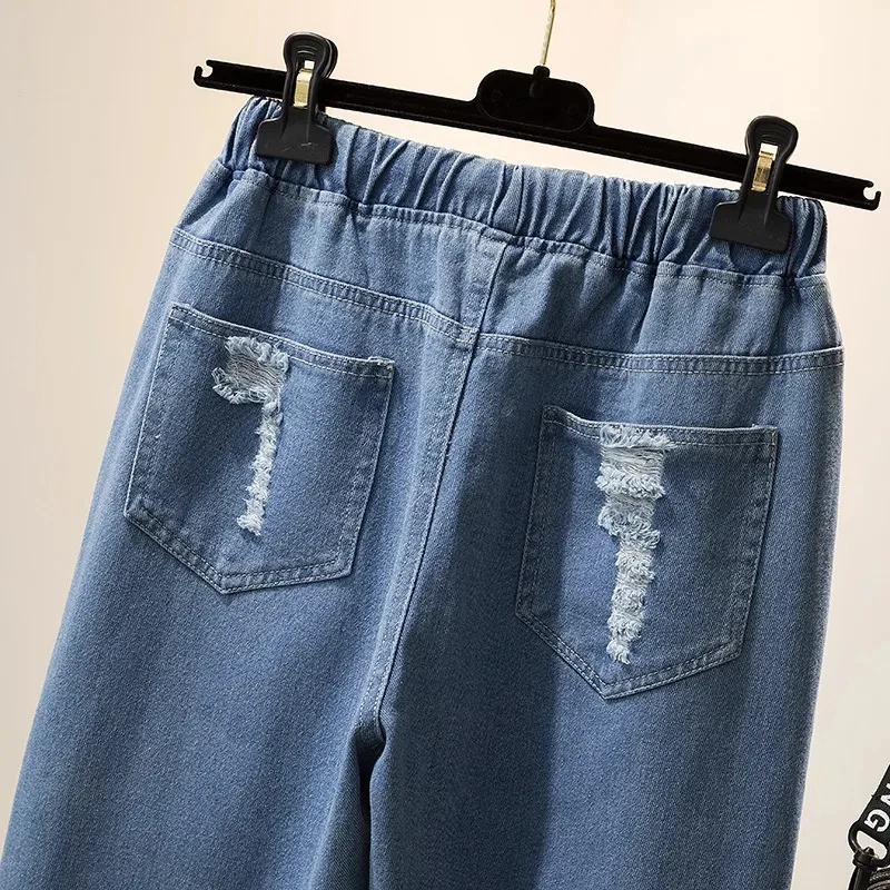 Vintage Ripped High Waist Harem Jeans Baggy Wide Leg Pants Women Capris Denim Pantalones Korean Fashion Vaqueros Casual Trousers