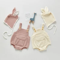 toddler baby girl romper spring autumn cute solid color strap bodysuit with hat for new born cotton kids clothes boys outfits