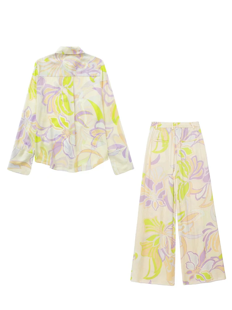 Женский костюм-двойка с принтом Kumsvag свободная рубашка и брюки широкими