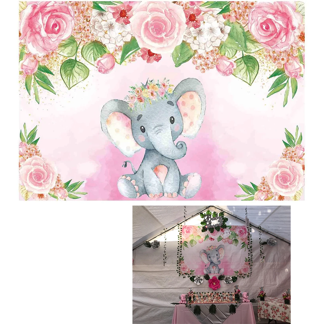

Розовый цветочный фон для фотосъемки с изображением слона на день рождения для девочек фон для фотосъемки с изображением акварельного стол...