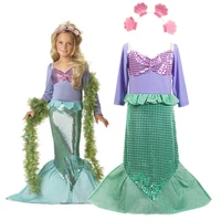 girls christmas cosplay little mermaid outfit princess dress children carnival birthday party ariel costume kids clothes and wig