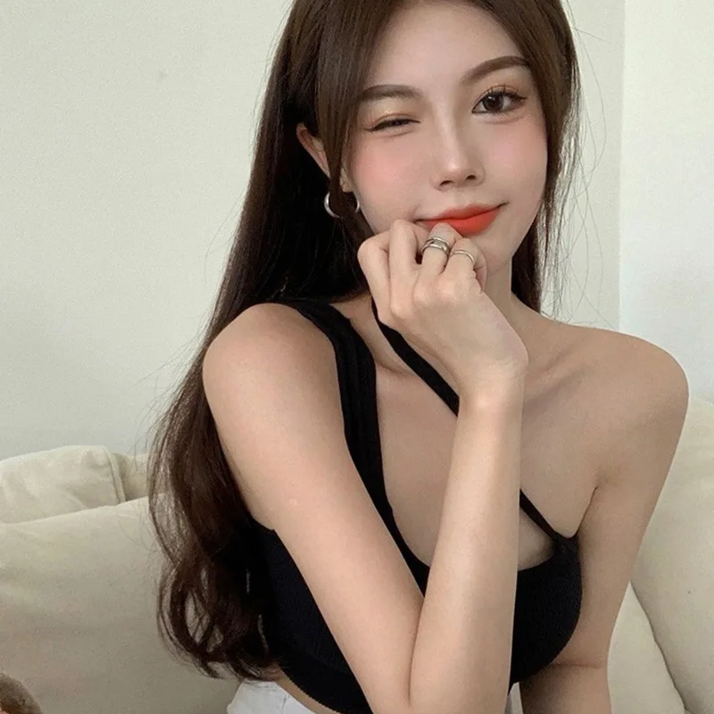 Кроп-Топ женский на одно плечо футболка без рукавов Пляжная майка с открытым