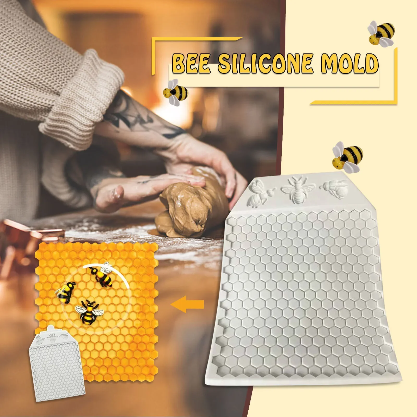 

Mat Honeycomb Bees Silicone Fondant Cake Beehive Silicone Baking Molds Cute Molds for Resin Casting