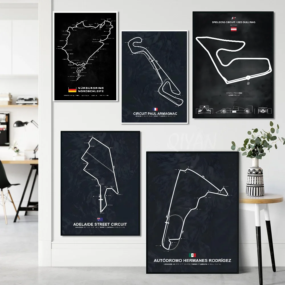 Formula 1 Internationa Track Circuit Painting F1 Wall Art Nordic Poster Paper Print Home Living Room Bedroom Entrance Bar Cafe A