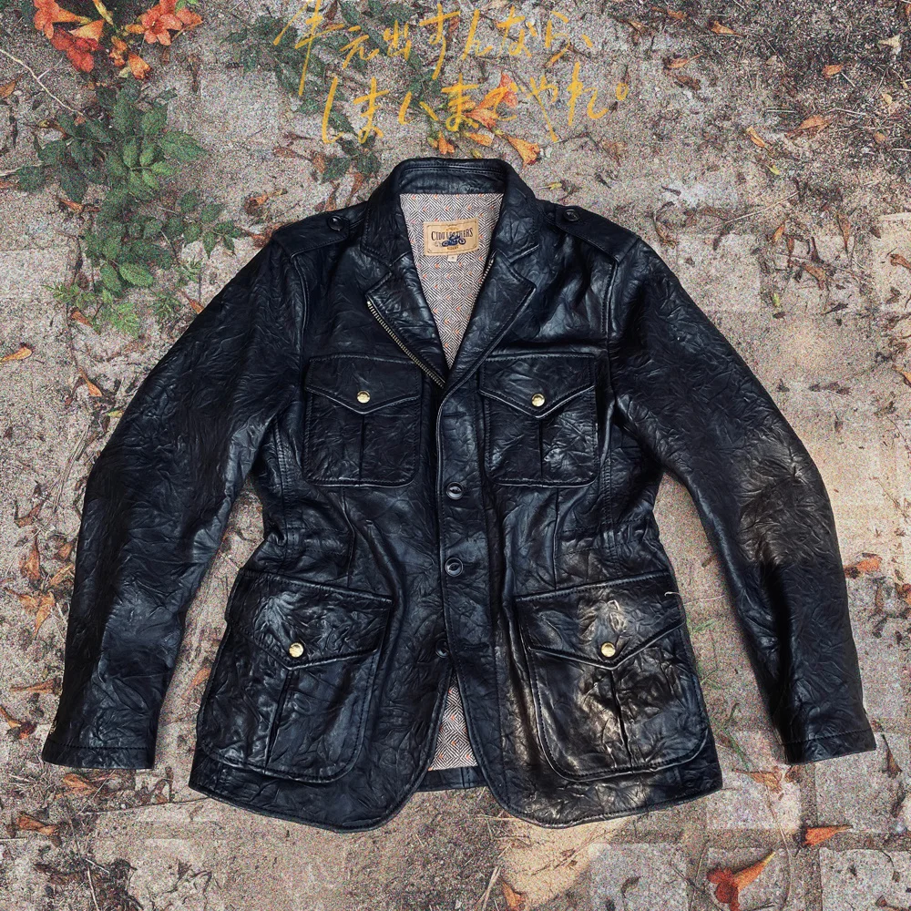 

Роскошная стильная сафари куртка из натуральной итальянской козьей кожи с шерстяной подкладкой американского размера