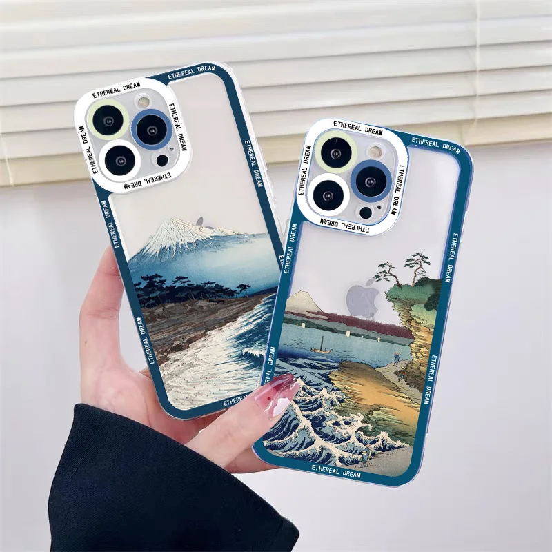 

Ukiyoe Sea Wave Water Splash Clear Phone Case For iPhone 11 13 12 14 Pro Max 14 Plus X XS XR 7 8 Plus SE 2020 Transparent Covers