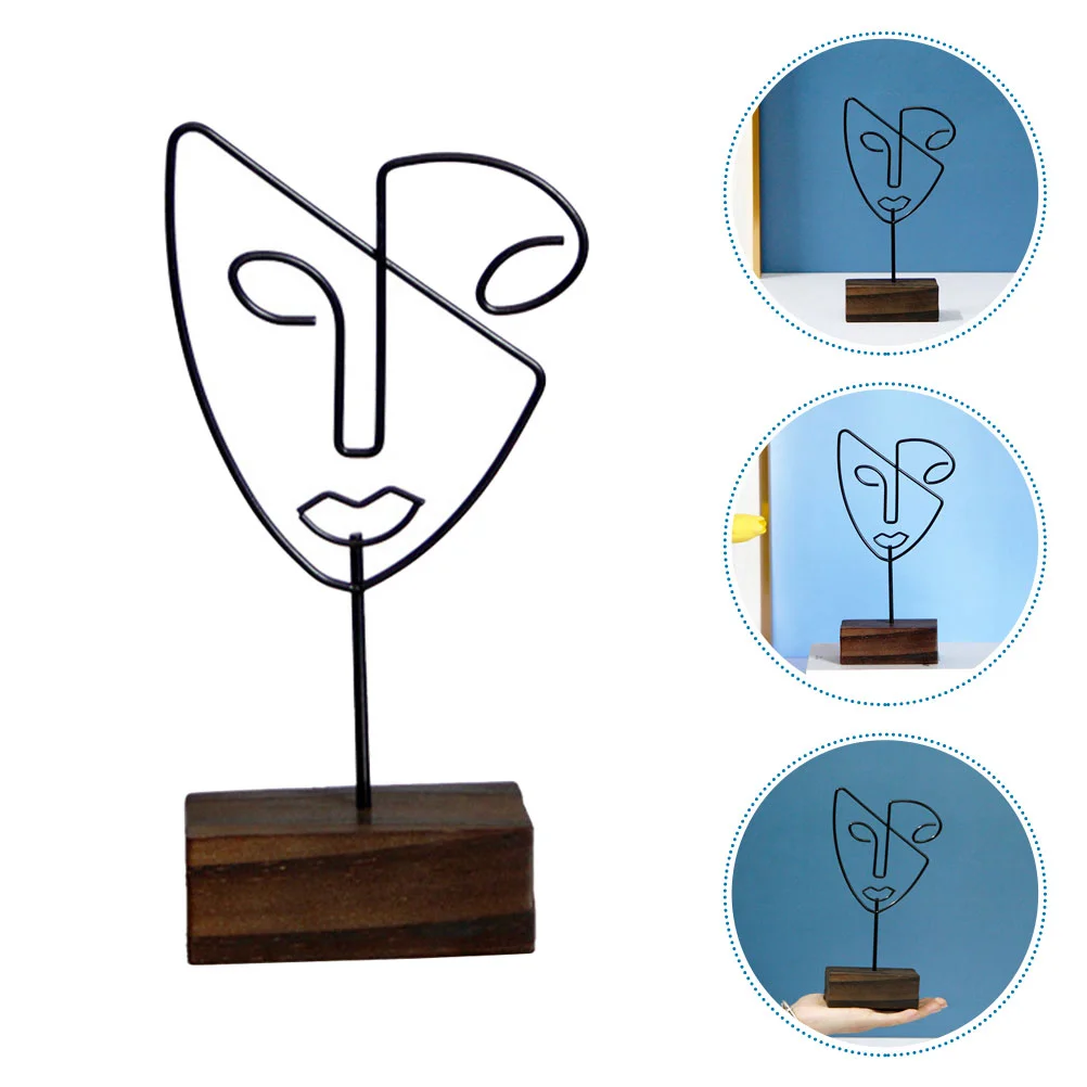 

Abstract Metal Face Sculpture Line Statue Figure Decor Stand Tabletop Office Woman Desktop Ornament Figurine Jewelry Sculptures