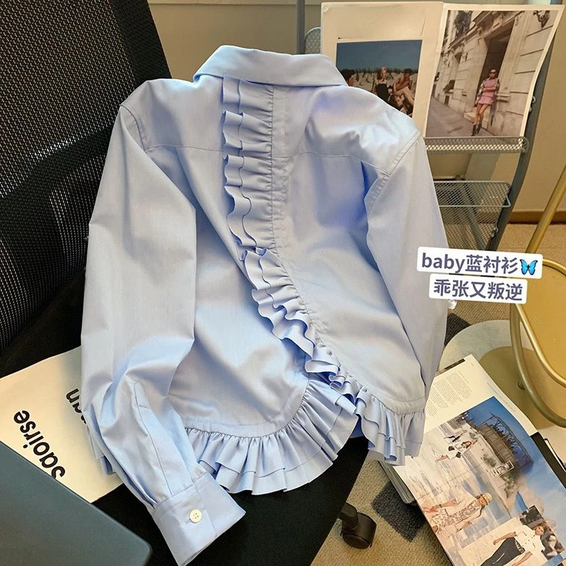 Женская Однотонная рубашка с отложным воротником Повседневная стильная блузка