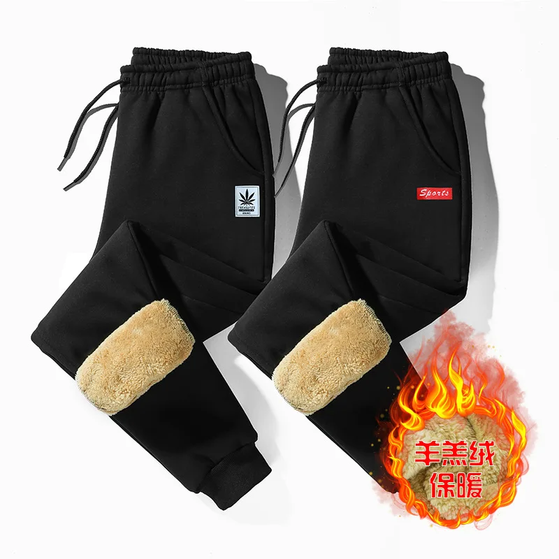 

Men's sports pants plus velvet thickening trousers 2020 new trousers lamb fluff pants tights casual pants