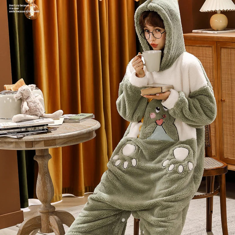 Ladies pajamas rompers Coral fleece thickens onesies for adults  in winter