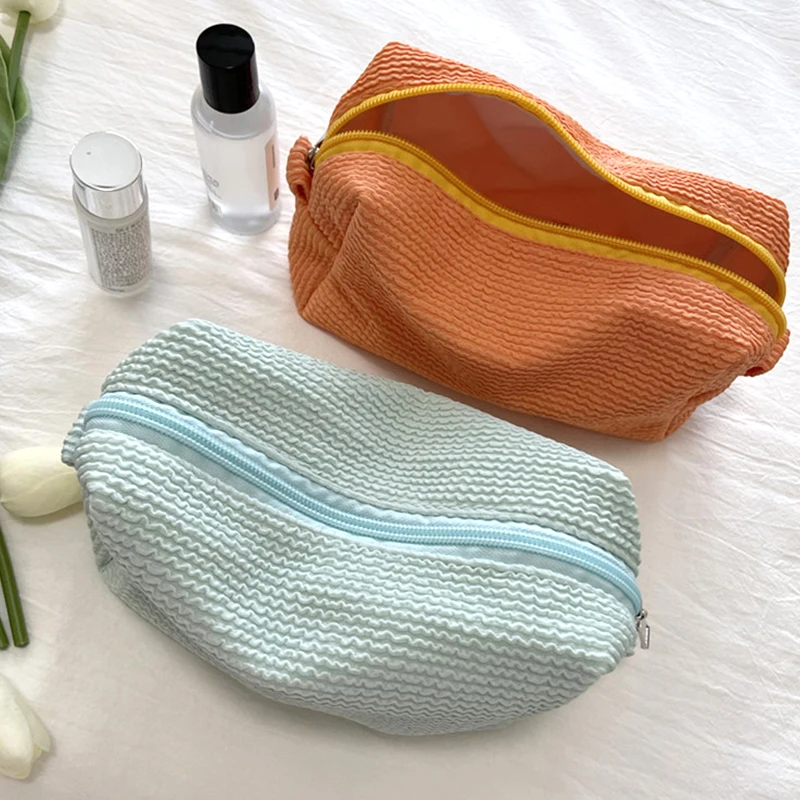 

Женская однотонная косметичка, 1 шт., плиссированная сумка-Органайзер на молнии для макияжа, дорожная женская сумка для туалетных принадлеж...