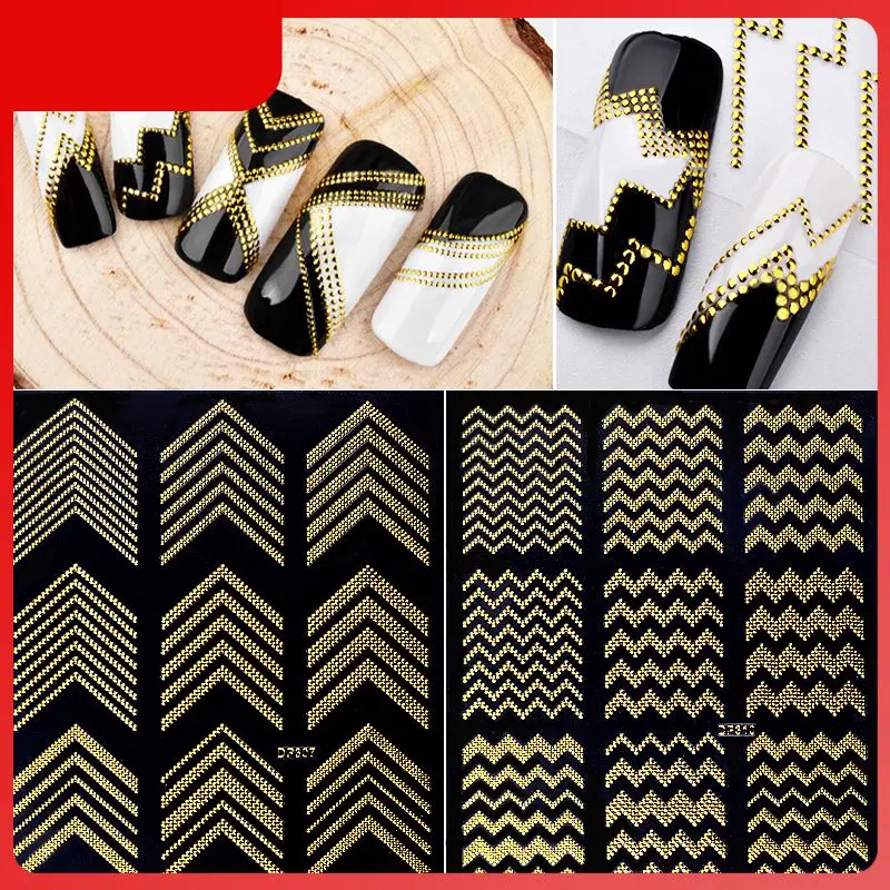 

Золотые металлические 3D наклейки для ногтей ELECOOL, полосы, волнистые линии, дизайн ногтей, маникюрные наклейки, декоративные переводные наклейки, водные накладки для ногтей