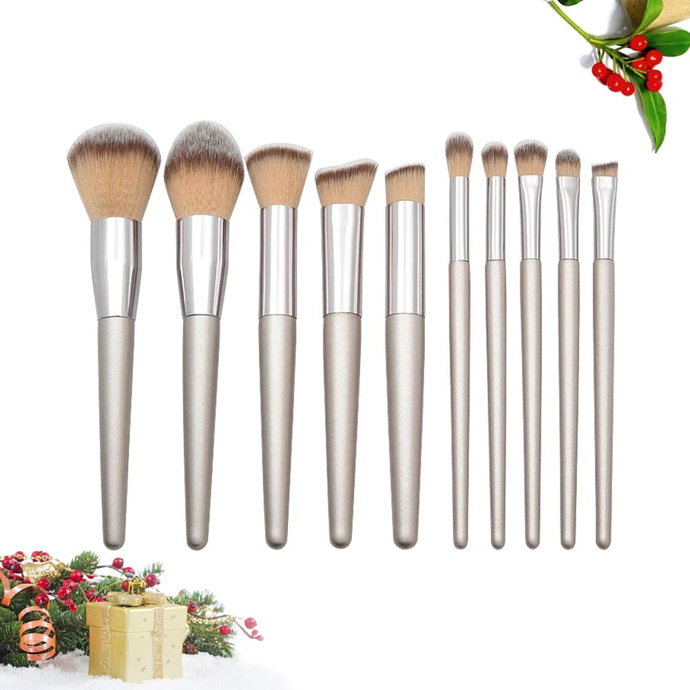 

10 Pcs Makeup Tools Kits Premium Synthetic Kabuki Brush Wooden Brushes Professional