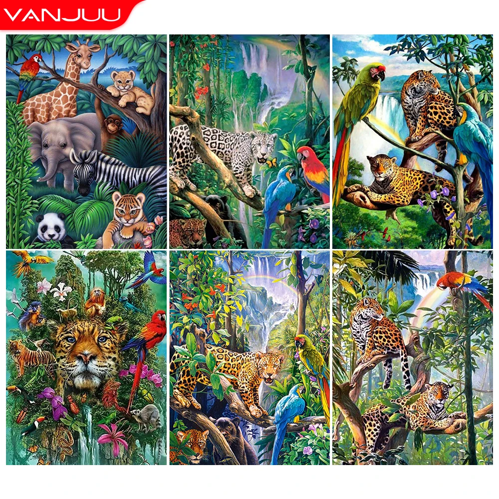 

Алмазная 5D картина с лесными животными, мозаика с леопардом, жирафом, попугаем, полная вышивка, для творчества, домашний Настенный декор