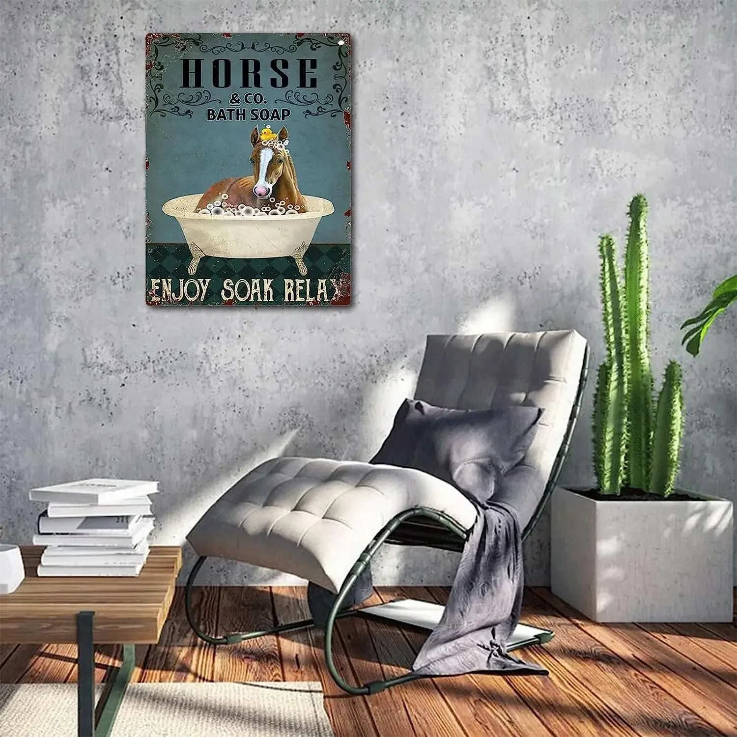 Жестяной плакат с рисунком лошади и наслаждайтесь искусством холст туалет