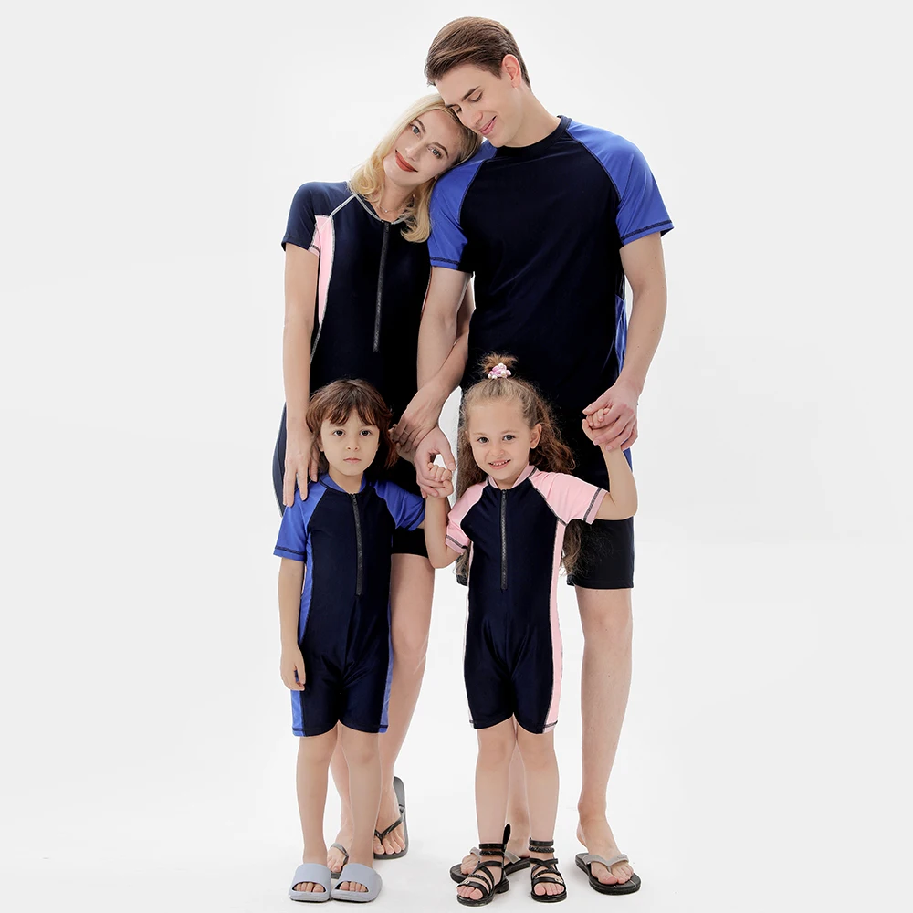 

2022 Family Matching Swimwear One-Piece Mother Daughter Son Jumpsuit Swimsuits Father Tops+Shorts Mommy and Me Surfing Clothes