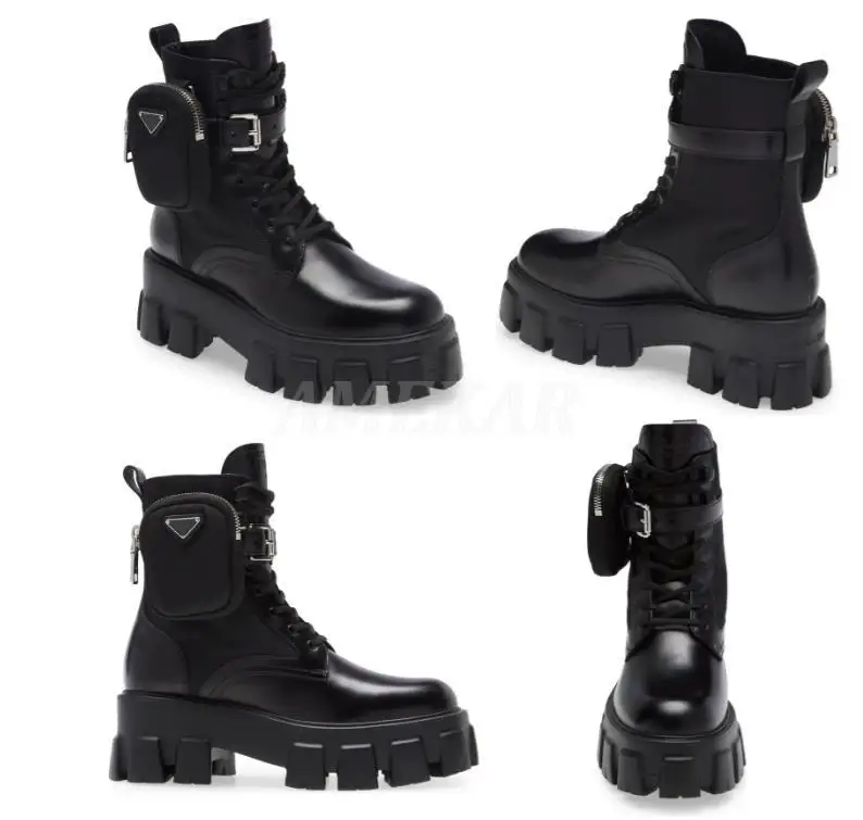 Women's Lace UP Large Size Genuine Leather Boots Side Bag Ankle Boot Ladies Spring Autumn Shoes Black Motorcycle Punk Bota Mujer